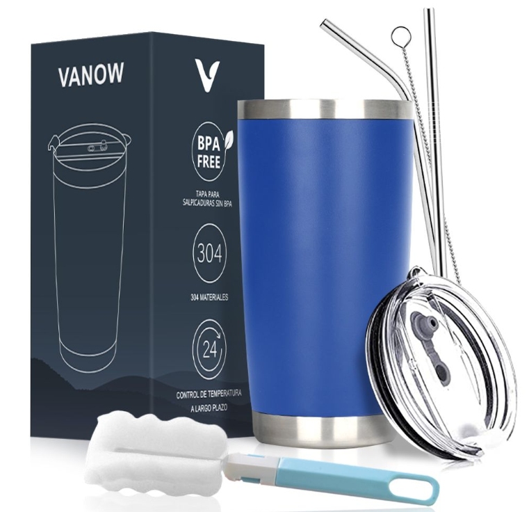 600ml Personalised Travel Mug Steel Tumbler with 2 Straws and Brush - Assorted colours