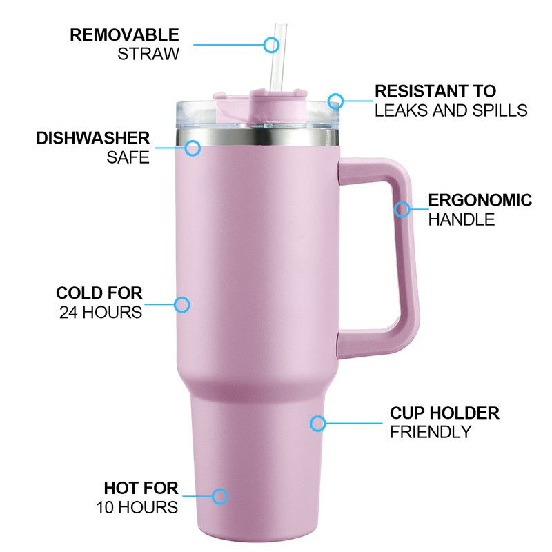 1.2L Personalised Tumbler with Handle Straw Lid, Stainless Steel Travel Tumbler Mug - Black