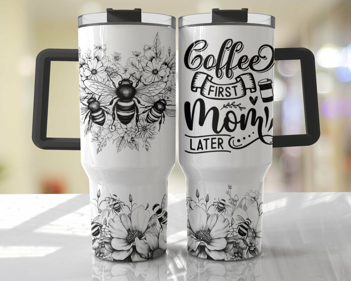 Tumbler Wrap – Bee Mom Quote Funny Floral Seamless Tumbler