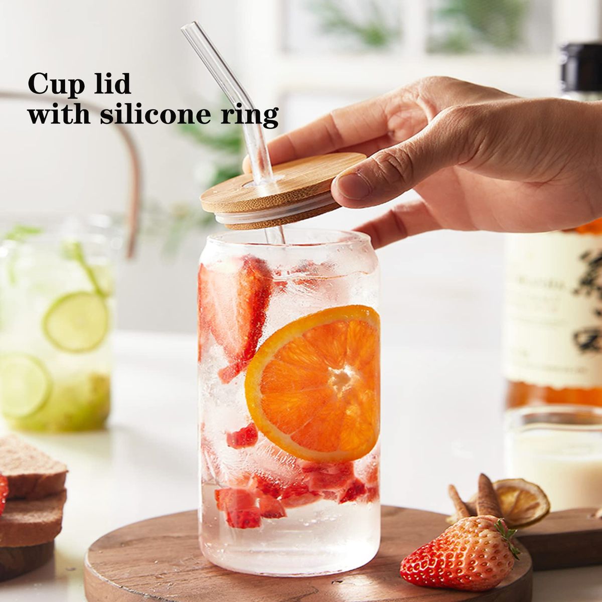 Personalised Glass with Bamboo Lid