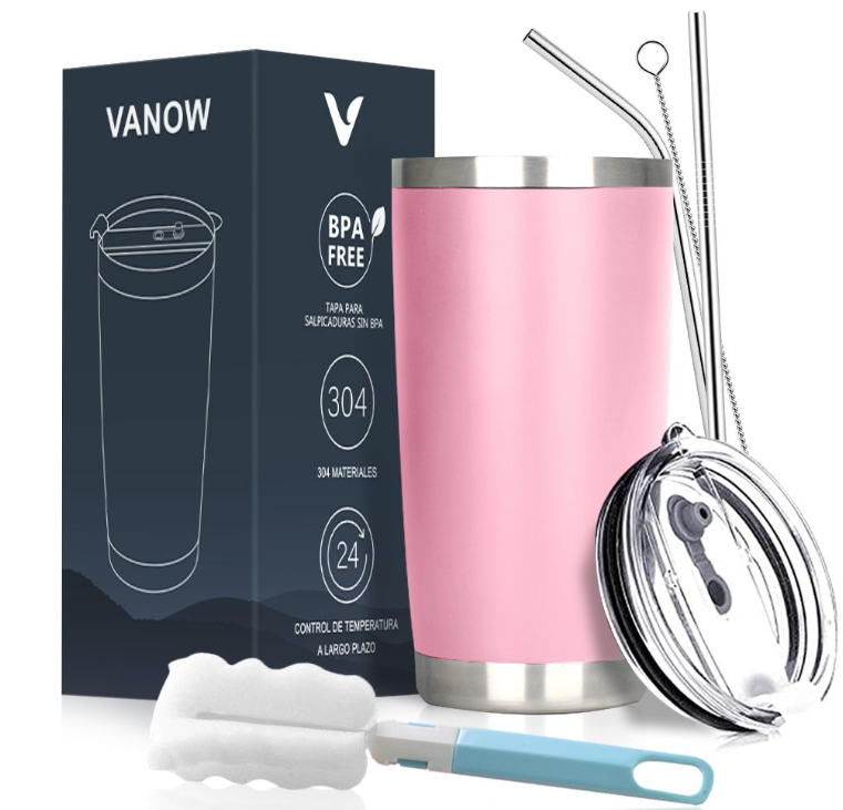 600ml Personalised Travel Mug Steel Tumbler with 2 Straws and Brush - Assorted colours