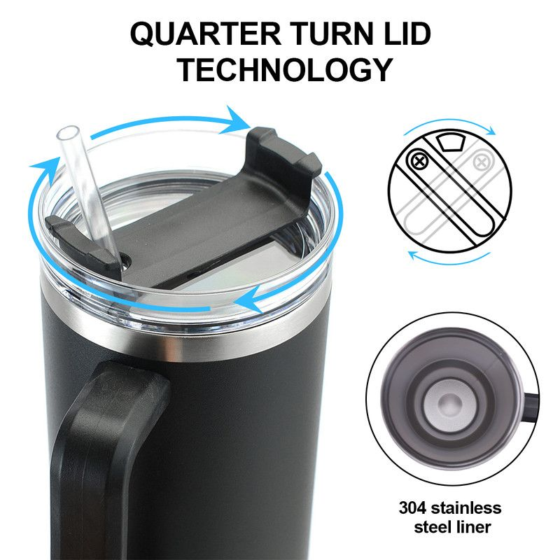 1.2L Personalised Tumbler with Handle Straw Lid, Stainless Steel Travel Tumbler Mug - Black