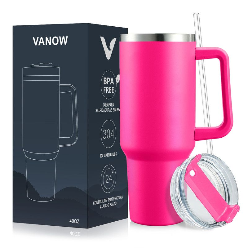 1.2L Personalised Tumbler with Handle Straw Lid, Stainless Steel Travel Tumbler Mug - Black