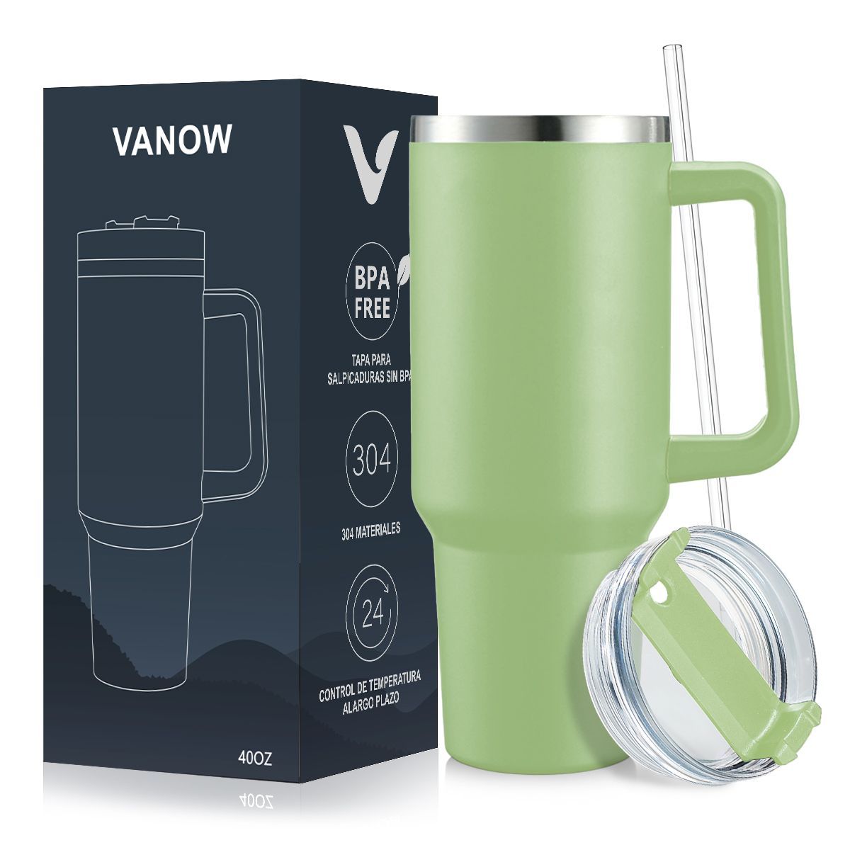 1.2L Personalised Tumbler with Handle Straw Lid, Stainless Steel Travel Tumbler Mug - Black