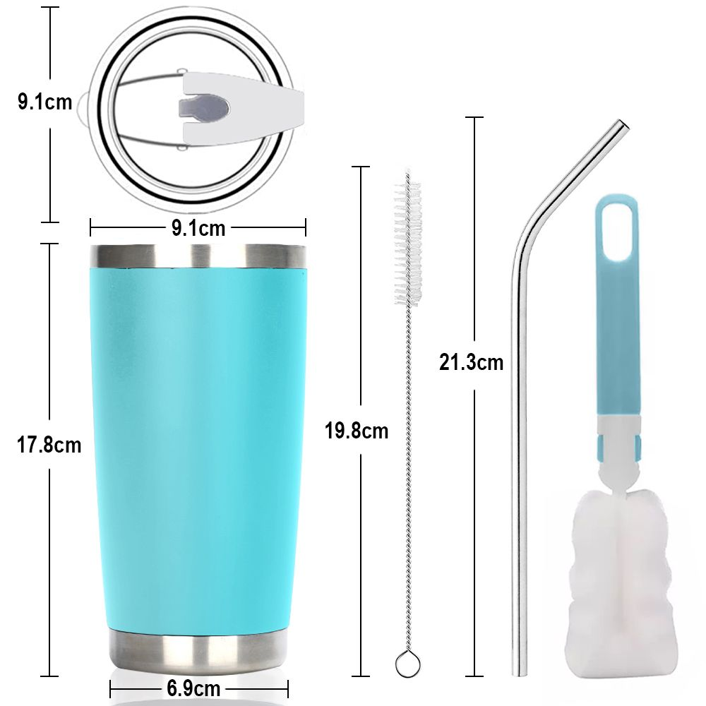600ml Personalised Travel Mug Steel Tumbler with 2 Straws and Brush - Assorted colours