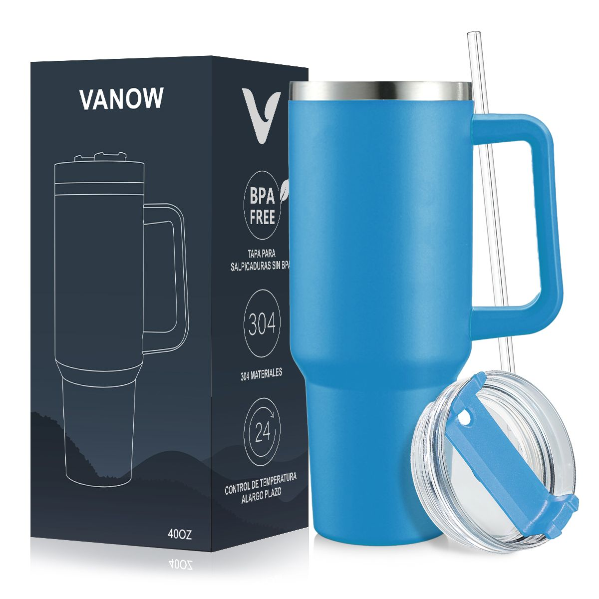 1.2L Personalised Tumbler with Handle Straw Lid, Stainless Steel Travel Tumbler Mug - Black