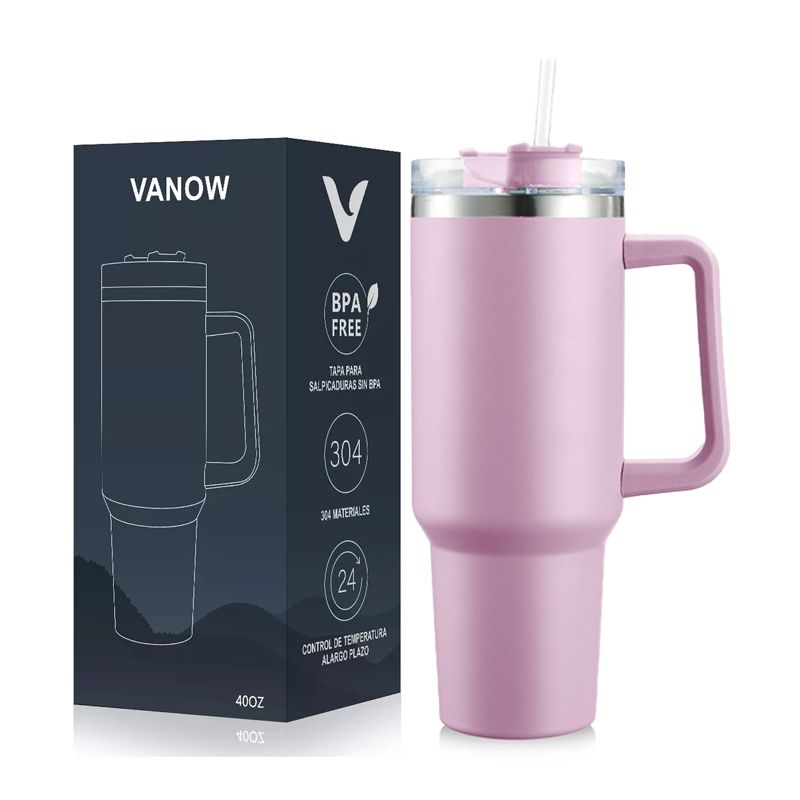 1.2L Personalised Tumbler with Handle Straw Lid, Stainless Steel Travel Tumbler Mug - Black
