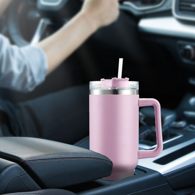 1.2L Personalised Tumbler with Handle Straw Lid, Stainless Steel Travel Tumbler Mug - Black