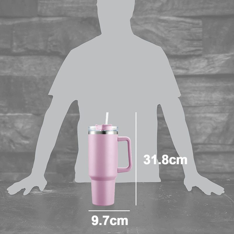 1.2L Personalised Tumbler with Handle Straw Lid, Stainless Steel Travel Tumbler Mug - Black