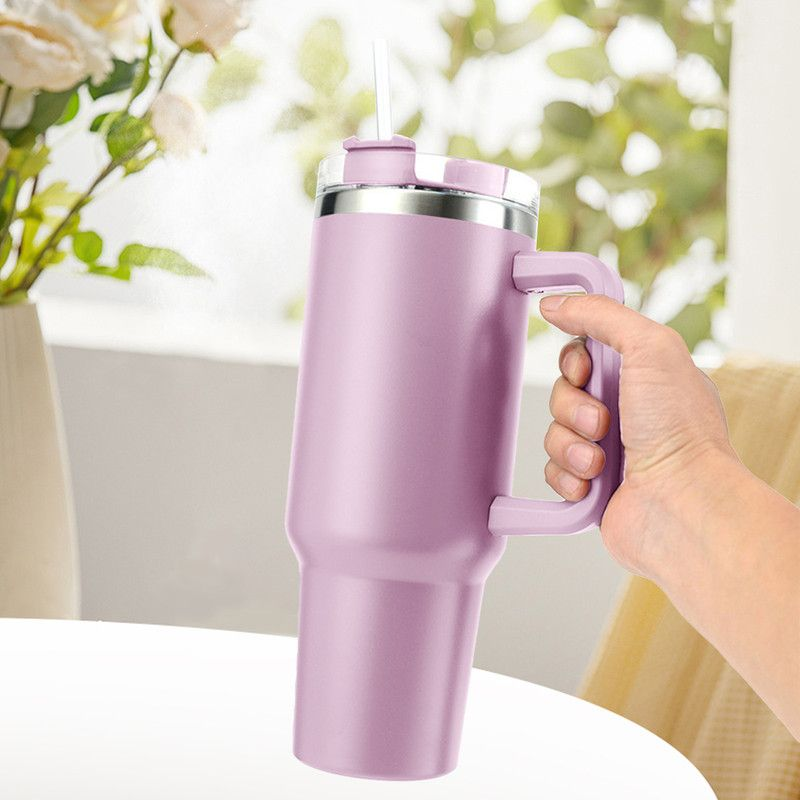 1.2L Personalised Tumbler with Handle Straw Lid, Stainless Steel Travel Tumbler Mug - Black