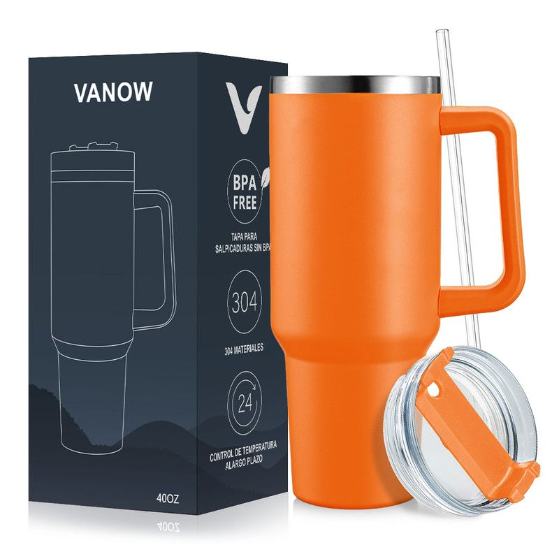 1.2L Personalised Tumbler with Handle Straw Lid, Stainless Steel Travel Tumbler Mug - Black