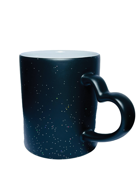 Mugs Magic Color change Heart handle Glitter black