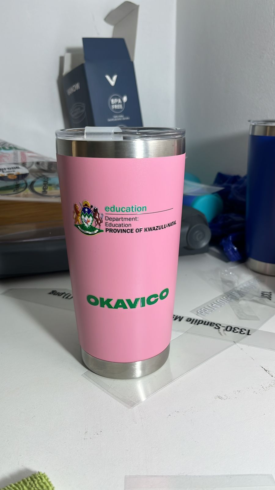 600ml Personalised Travel Mug Steel Tumbler with 2 Straws and Brush - Assorted colours